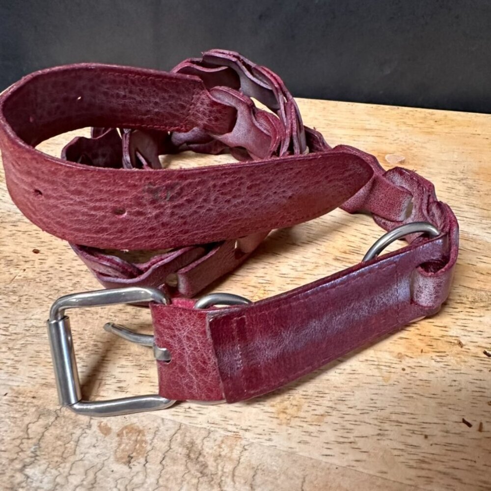 Vintage Burgundy Leather Locking Loop Belt Boho Western Maroon Size XL Retro - Picture 2 of 5